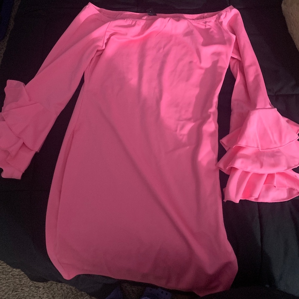 Pink Off Shoulder MIDI Dress